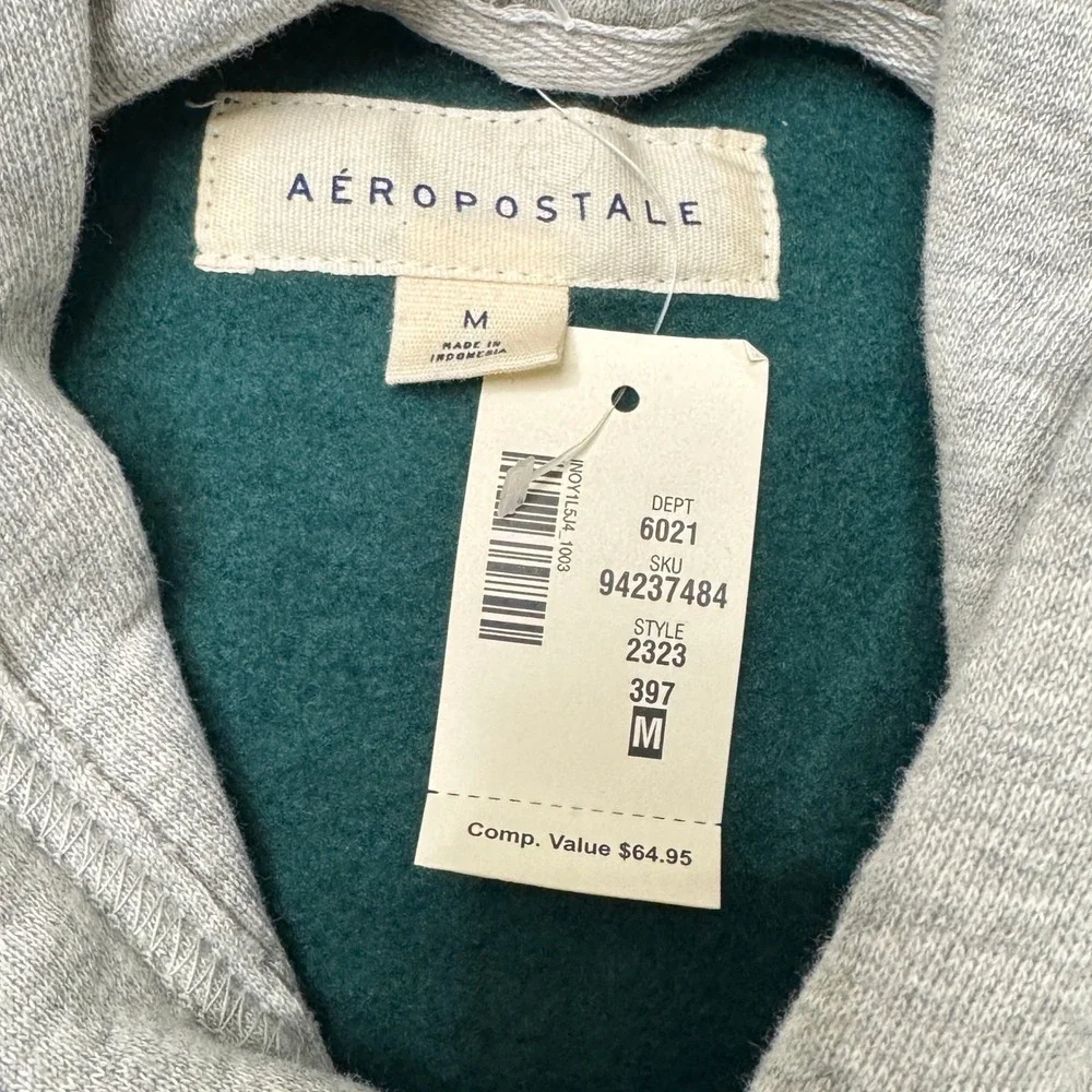 Aeropostale Hoodie Mens Medium Green Colorblock Cotton Fleece Pullover NWT